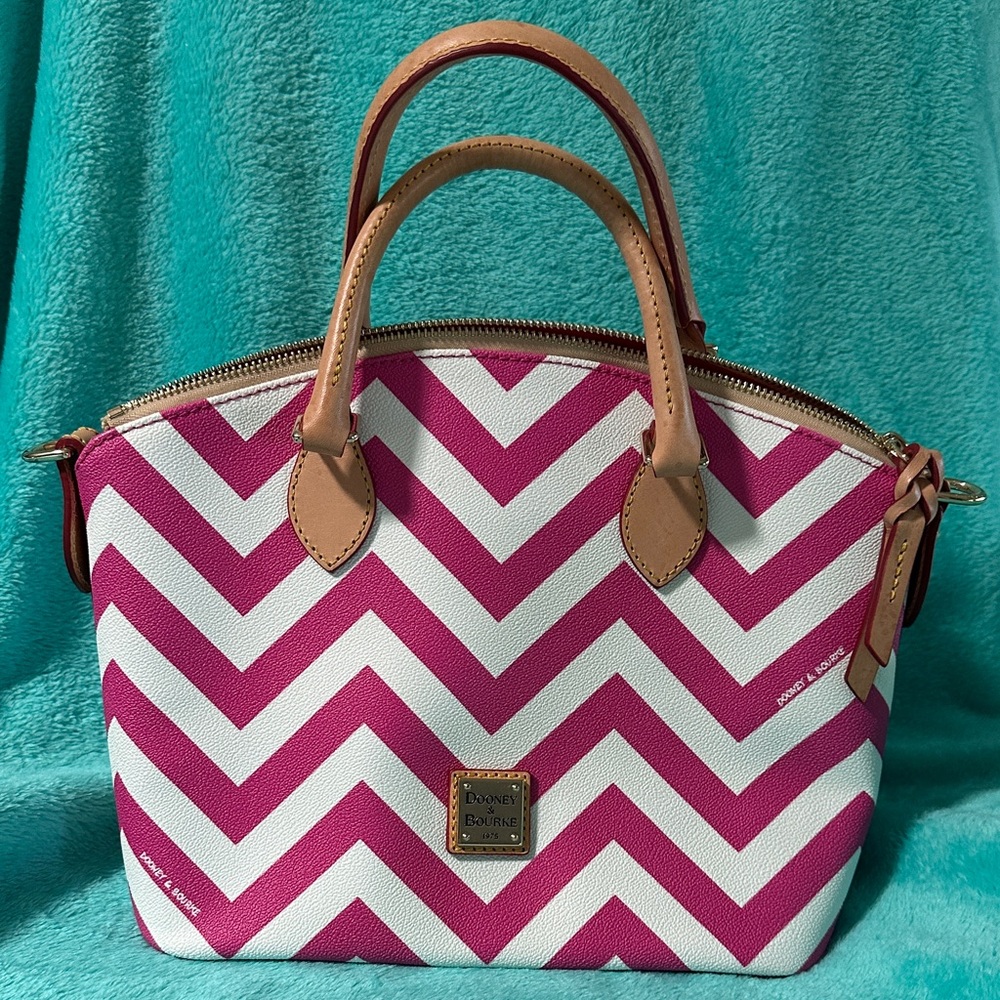 Dooney & Bourke Pink and White Chevron Satchel